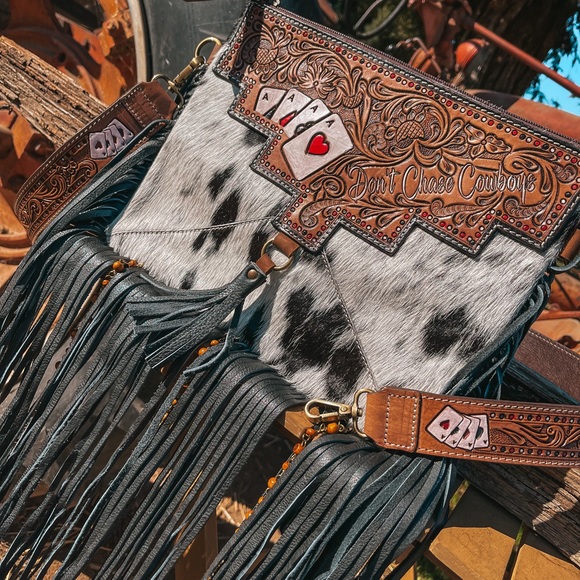 Don’t Chase Cowboys a Haute Southern Hyde by Beth Marie Exclusive Cowhide Purse - Picture 6 of 8